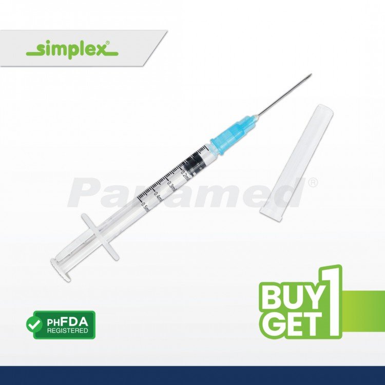 Simplex Disp Safety Syringe, 0.3cc-0.5cc, G-23 x1 (100's)